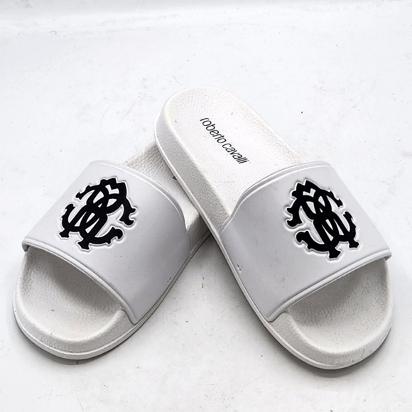 Roberto Cavalli Women Logo Pool Slides Sandals In White Size 6 - Picture 8 of 16